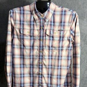 Patagonia Long-Sleeved Plaid Shirt Button Blue and Light Pink Women's S